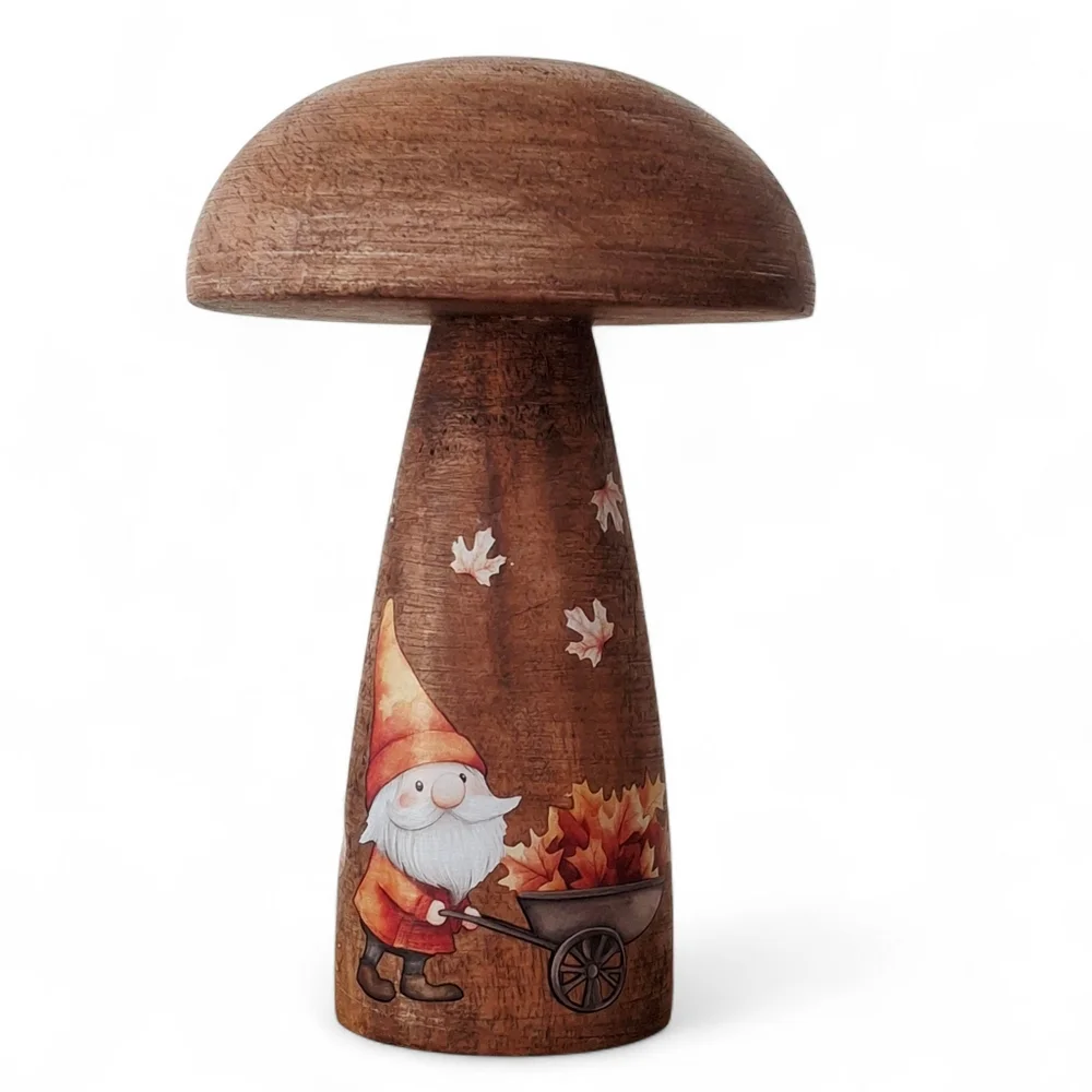 Fall Woodland Gnomes Crafted Wood Mushroom Shelf Sitter Tier Tray Tabletop Decor